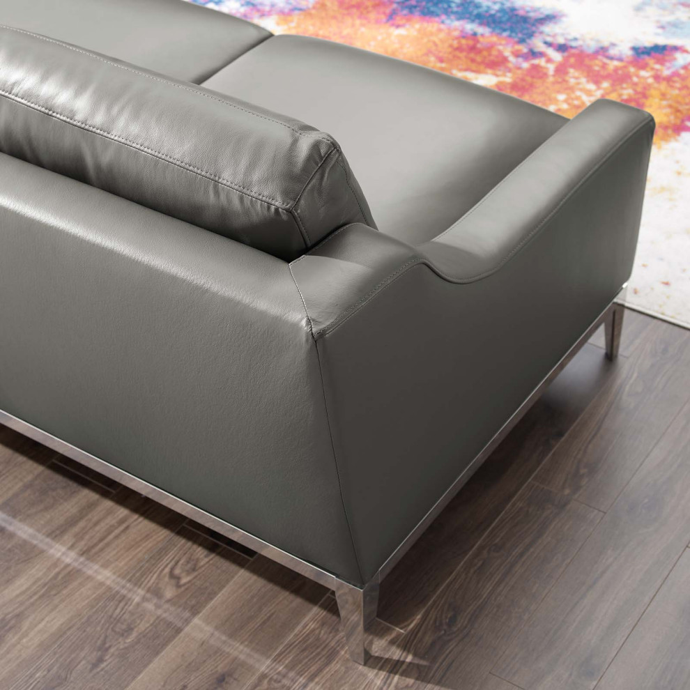 Modern Designer Living Room Lounge Club Lobby Loveseat Sofa  Leather  Grey Gray   Contemporary   Loveseats   by House Bound  Houzz