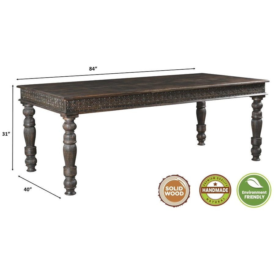 Providence 84 inch Carved Teak Dining Table   Black