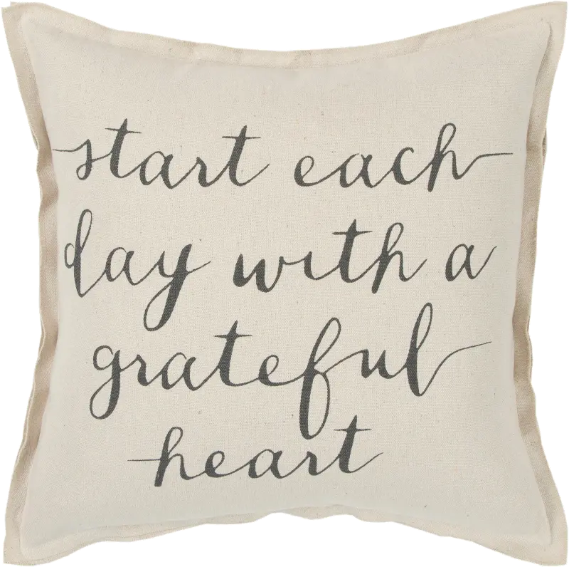 A Grateful Heart Natural Beige Cotton Throw Pillow