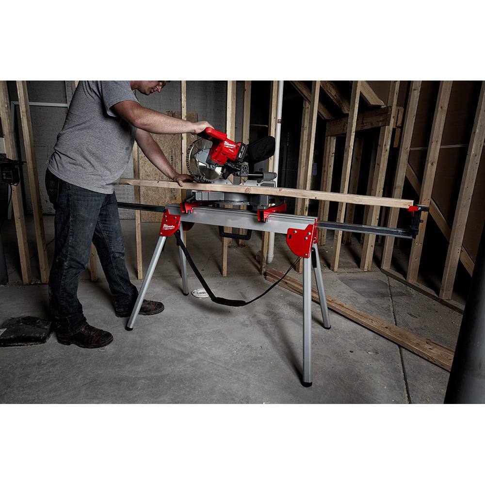 MW M18 FUEL 18V 10 in. Lithium-Ion Brushless Cordless Dual Bevel Sliding Compound Miter Saw Kit w Circular Saw  Stand 2734-21-2732-20-48-08-0551