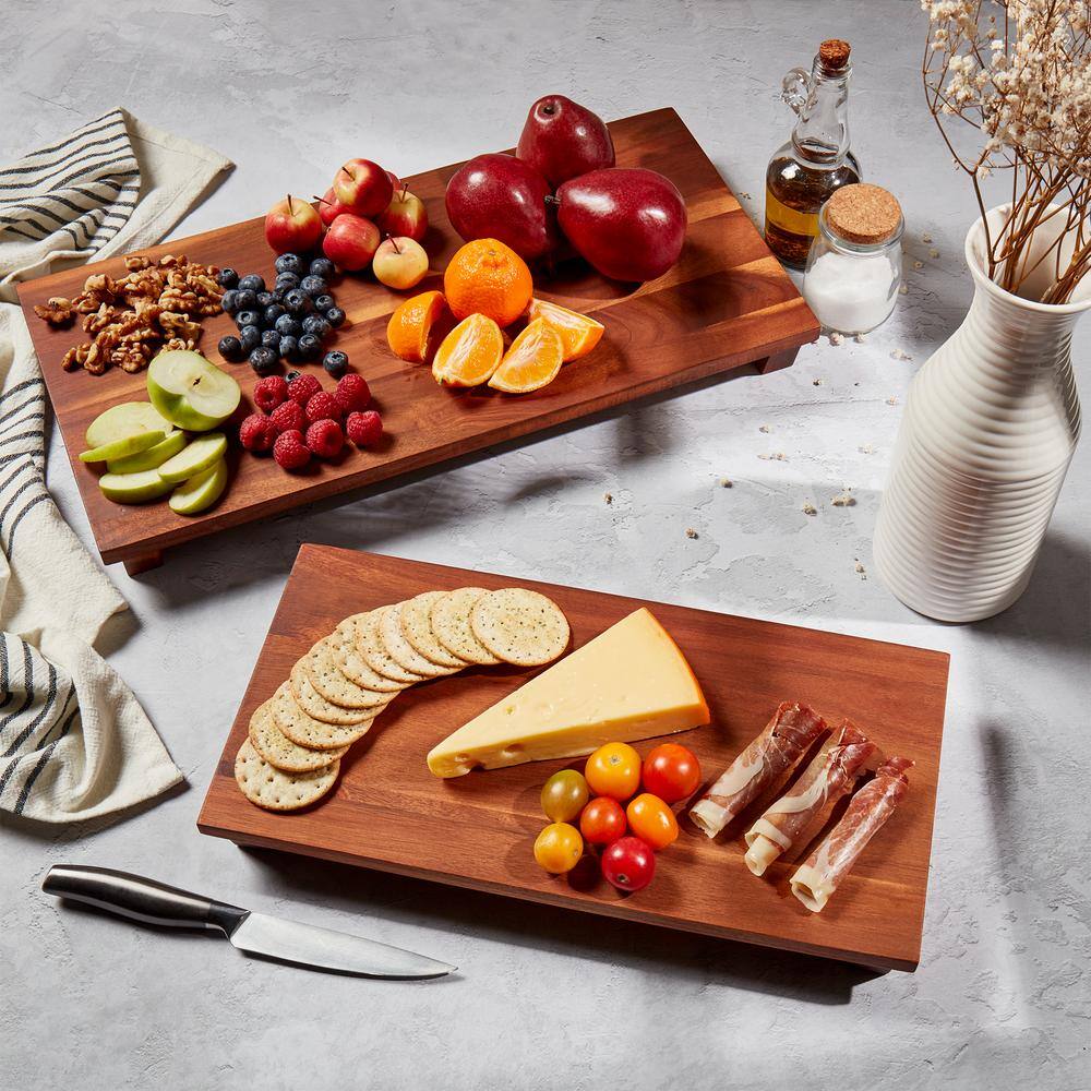 Denmark 19.75 in. Rectangular Brown Acacia Wood Cheese Platter with Legs TTU-J7311-EC