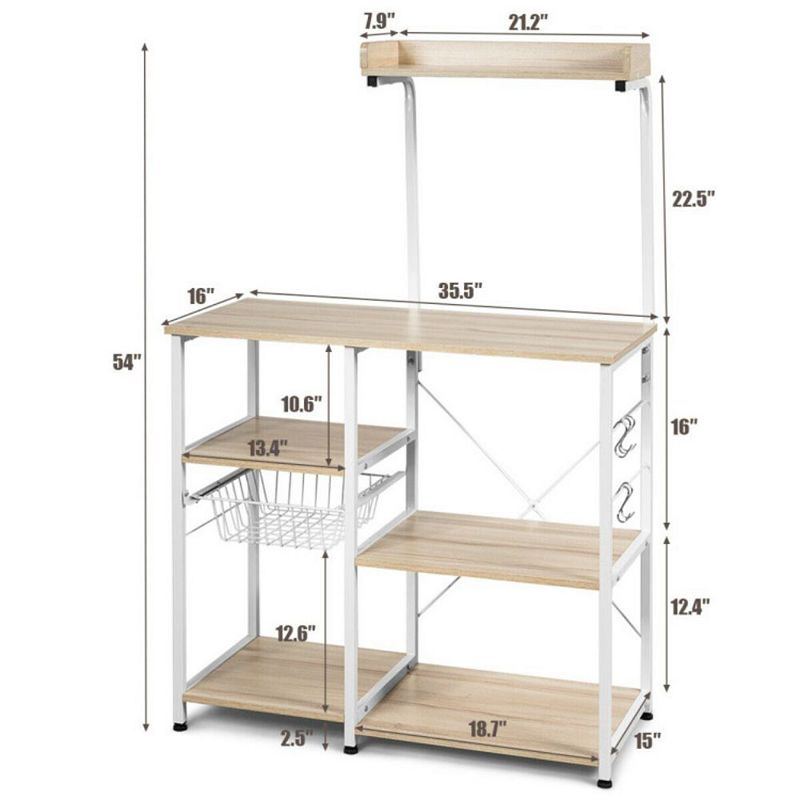 Hivago 4-tier Kitchen Baker's Rack with Basket and 5 Hooks