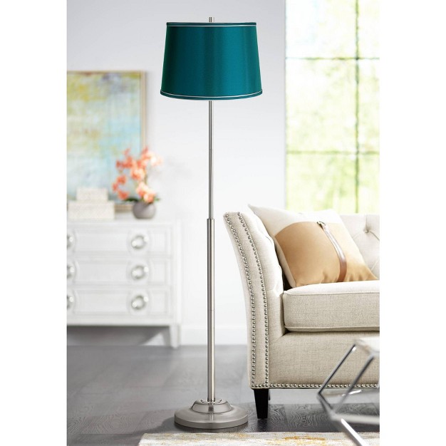 Tall Brushed Nickel Silver Metal Satin Teal Blue Drum Shade For Living Room Bedroom Office House Home