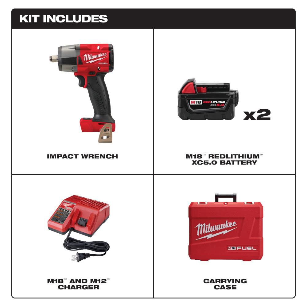 Milwaukee M18 FUEL 1/2 Mid-Torque Impact Wrench with Friction Ring Kit 2962-22 from Milwaukee