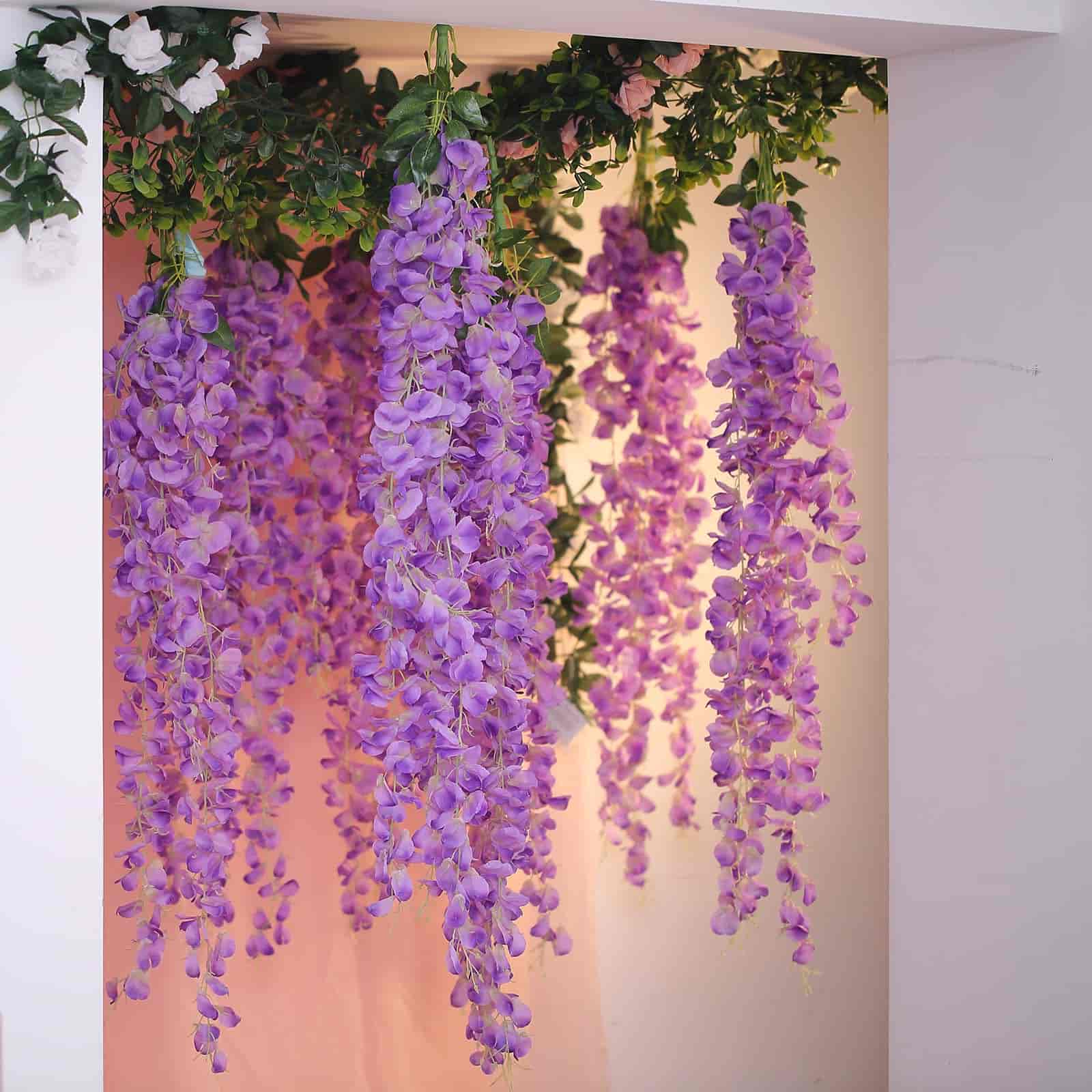 Lavender Lilac Artificial Silk Hanging Wisteria Flower Garland Vines - Elaborated 5 Full Strands in 1 Bush 42