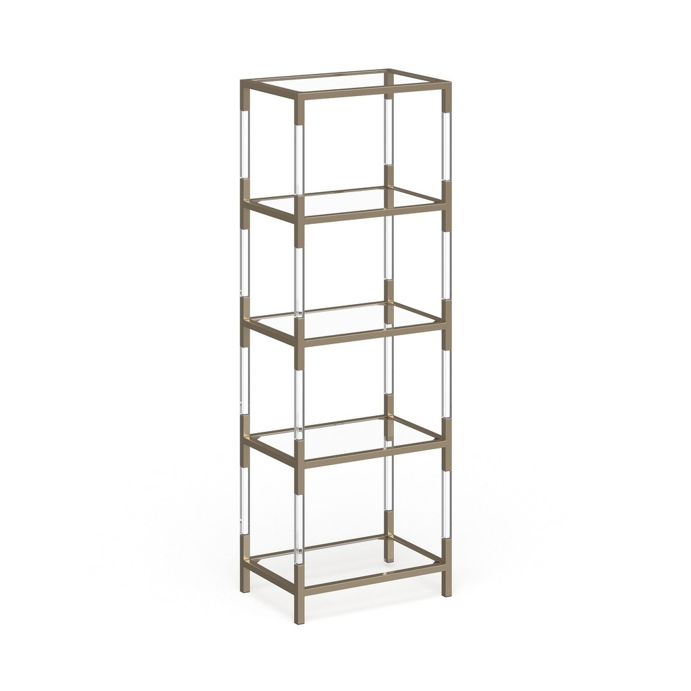 Gold Acrylic 5 Shelves Shelving Unit with Clear Glass Top and Acrylic Legs