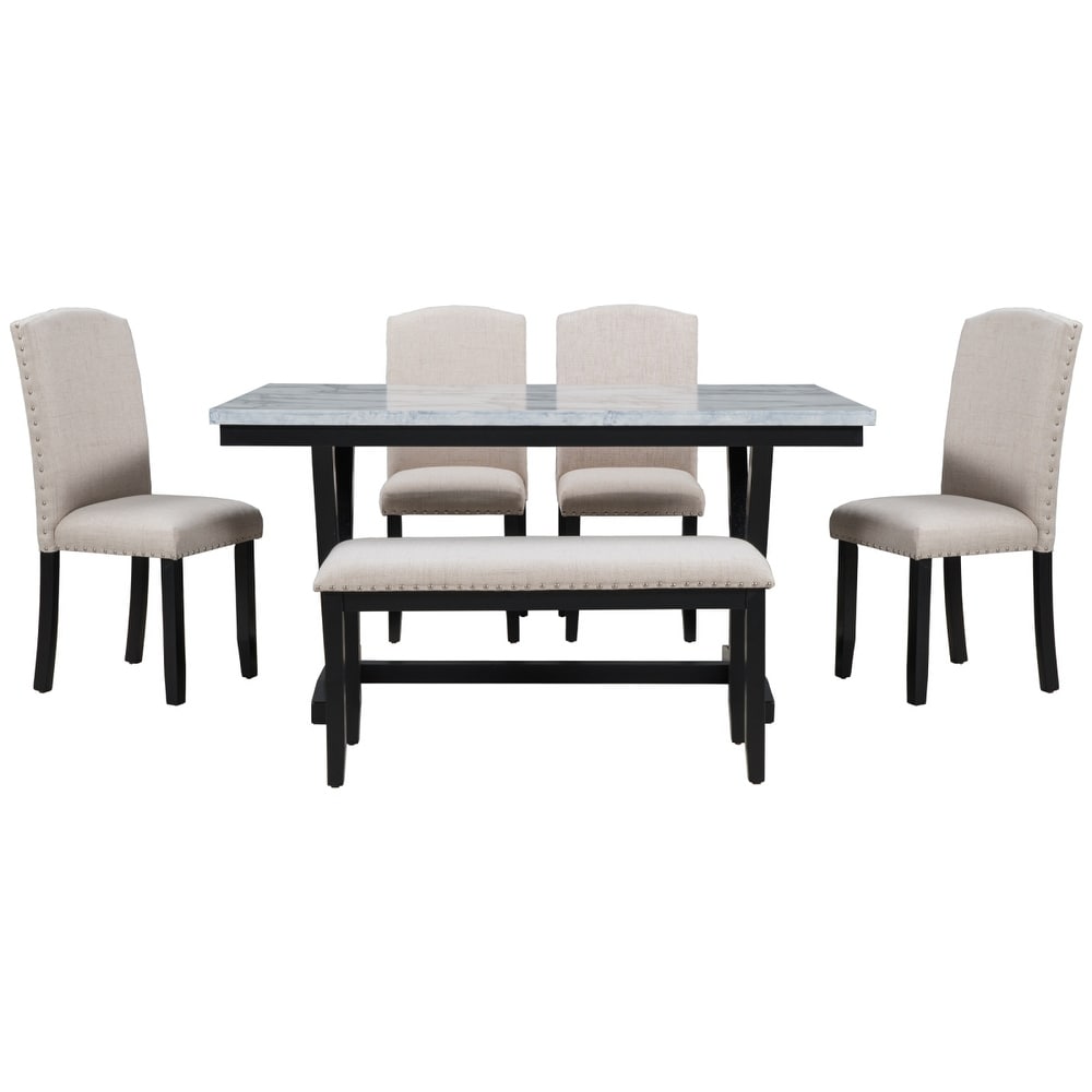 6PCS Marbled Veneers Tabletop Dining Table Set