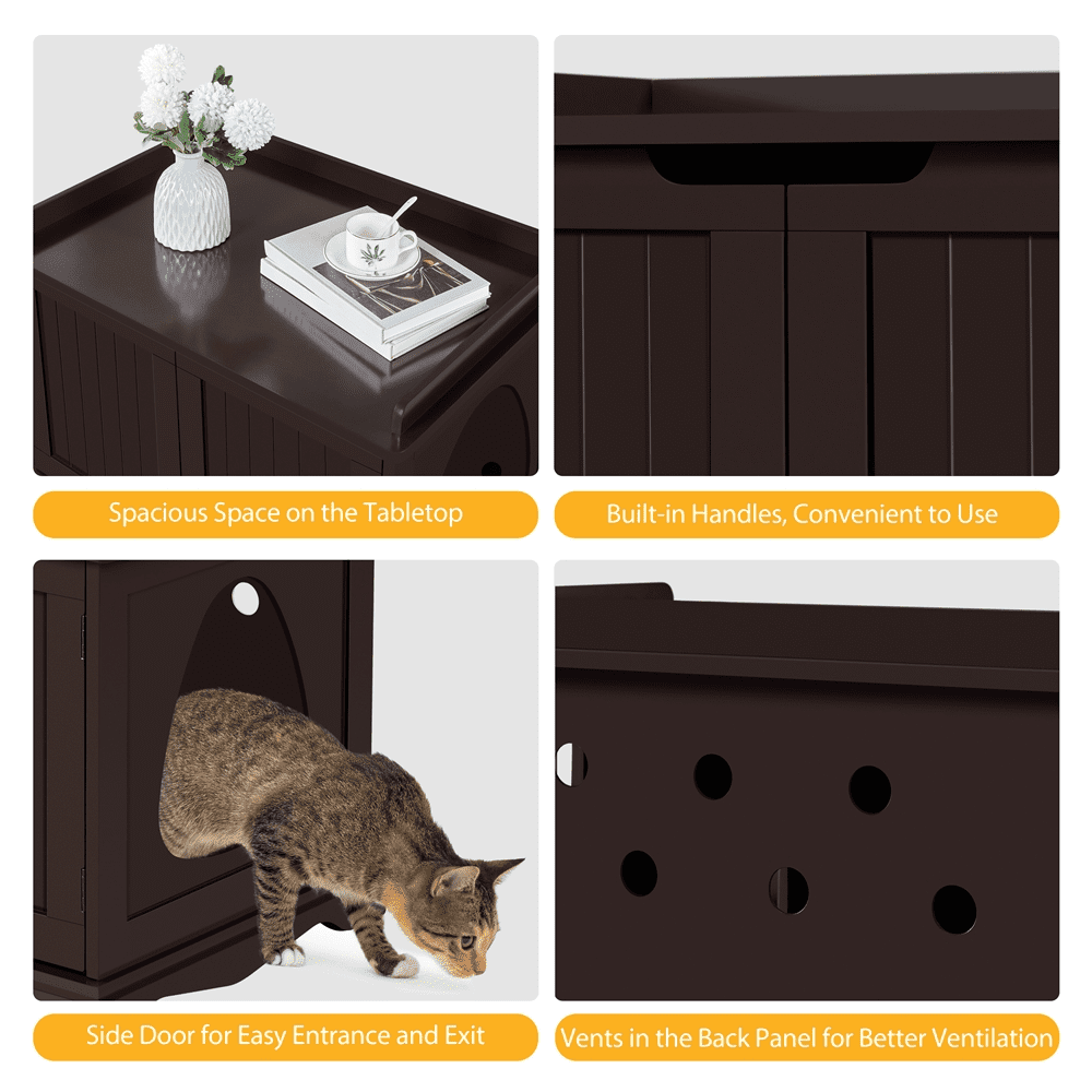 Topeakmart Wood Cat Litter Box Enclosure with Double Doors， Espresso