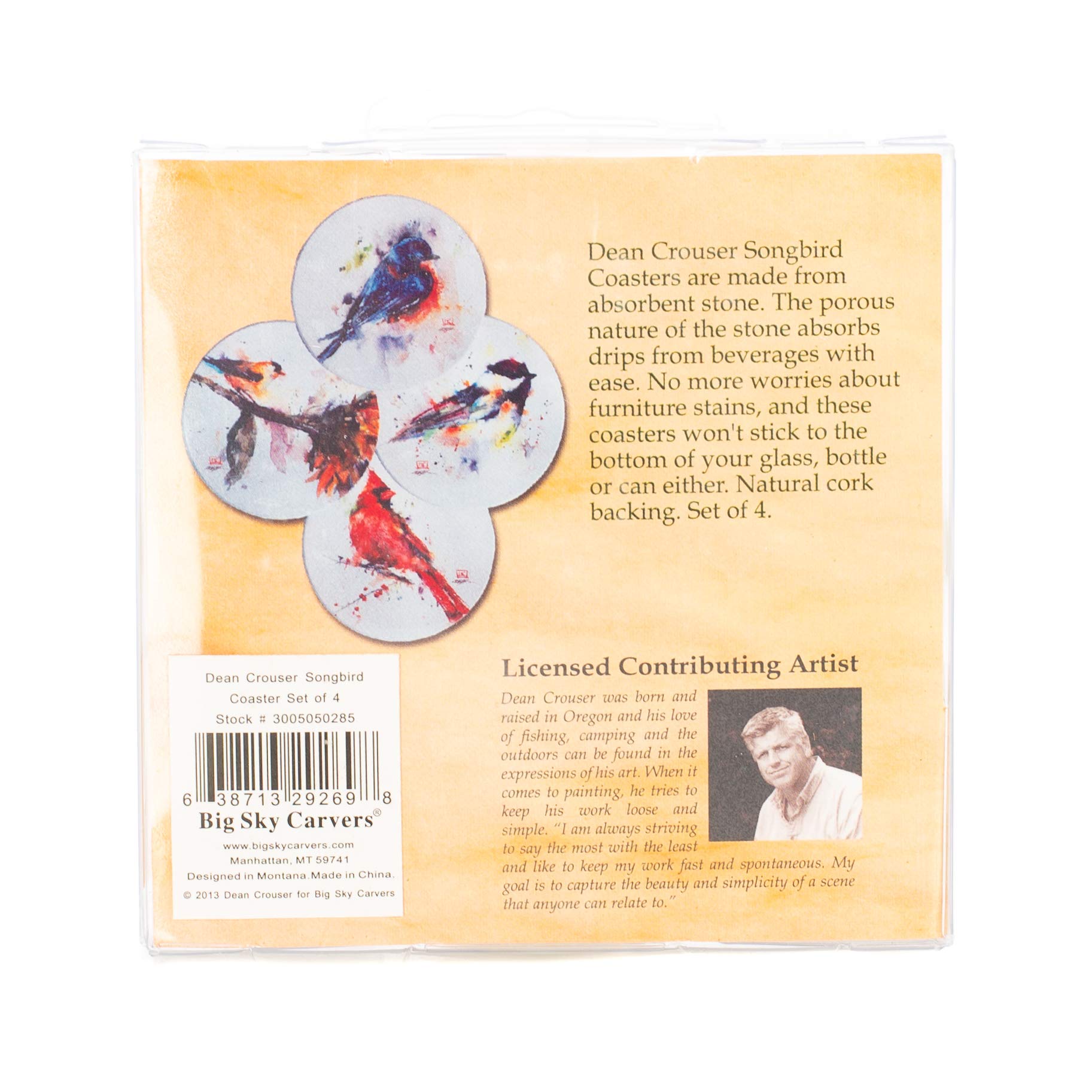 Big Sky Carvers Dean Crouser Watercolor Songbird Coasters， Set of 4