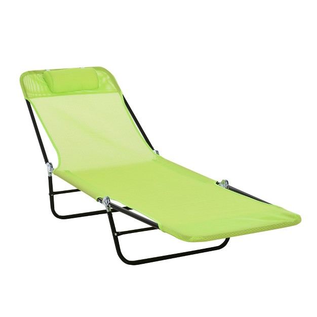 Outsunny Foldable Outdoor Chaise Lounge Chair 5 level Reclining Camping Tanning Chair With Breathable Mesh Fabric And Headrest Green