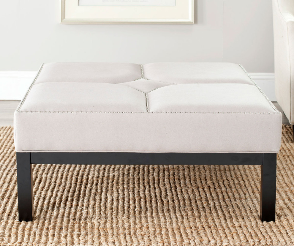 Nance Cocktail Ottoman Silver Nail Heads Taupe   Transitional   Footstools And Ottomans   by Virgil Stanis Design  Houzz