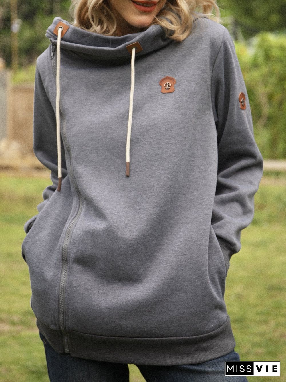 Warm Grey Hoodie Shift Long Sleeve Knit coat