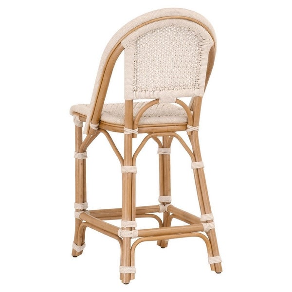 Counter Stool with Woven Seat and Curved Back， Set of 2 - Off-white - 43