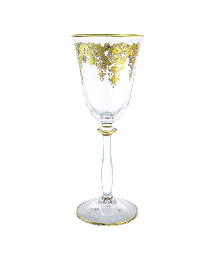 Classic Touch Wine Glass with Rich 24K Gold Artwork Set of 6