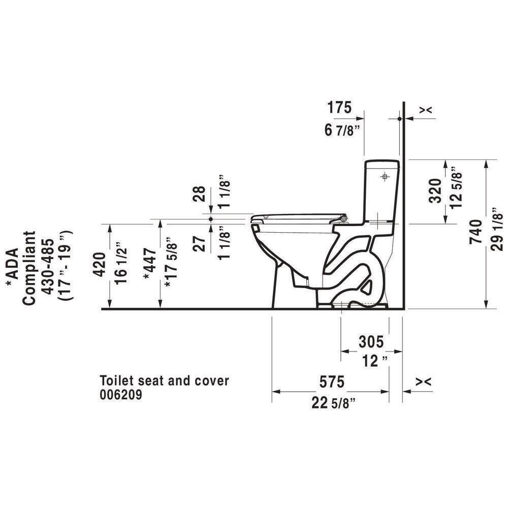 Duravit D-Code 1-Piece 1.28 GPF Single Flush Elongated Toilet in White Seat Not Included 0113010082