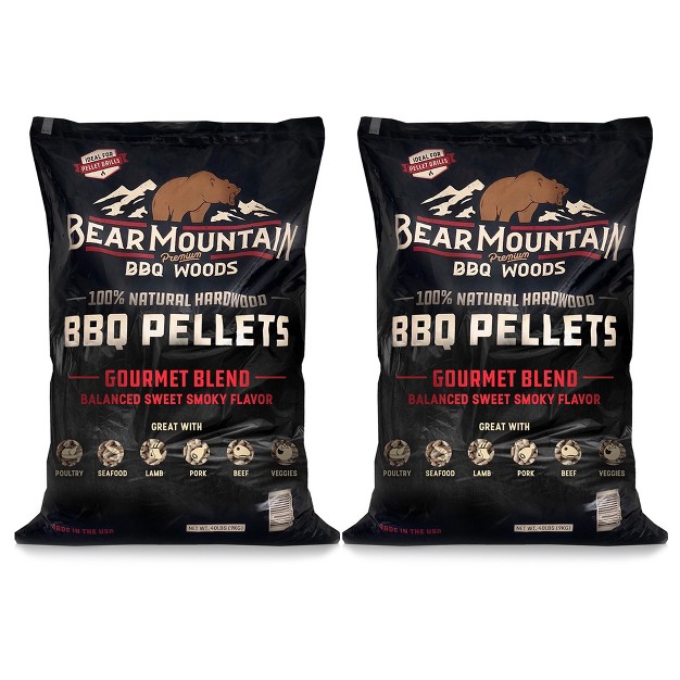 Bear Mountain Fb99 All Natural Low Moisture Hardwood Smoky Gourmet Blend Bbq Smoker Pellets For Outdoor Grilling 40 Pound Bag 2 Pack