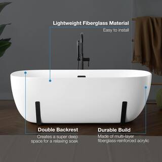 OVE Decors Sayuri 63 in. Acrylic Freestanding Flatbottom Bathtub in White with Overflow and Drain in Black Included TU-GIAN63-BLKMO