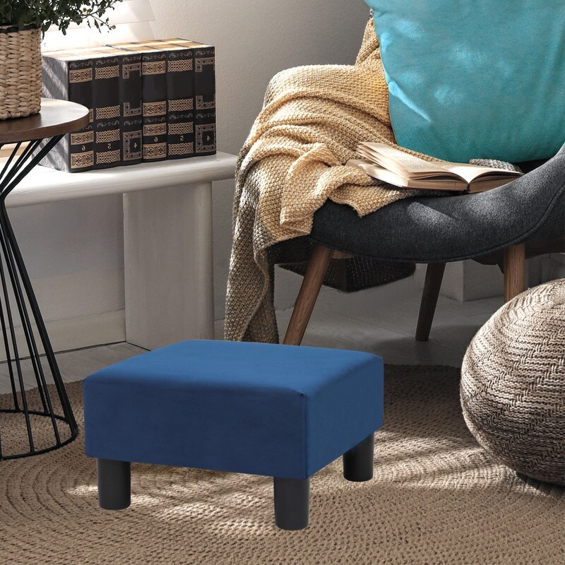 Adeco Small Square Footstool Ottoman Modern Fabric Footrest Stool