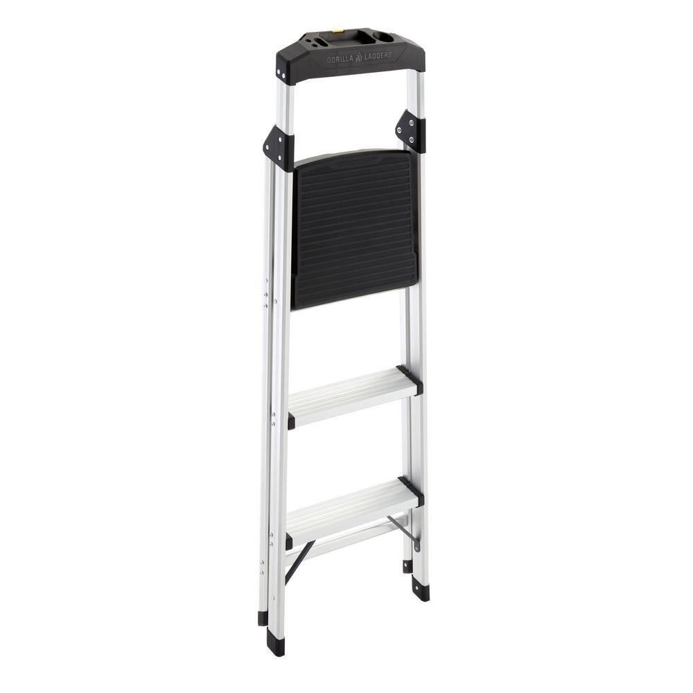 Gorilla Ladders 3-Step Aluminum Step Stool Ladder 250 lbs. Type I Duty Rating (9ft. Reach Height) GLA-3-2