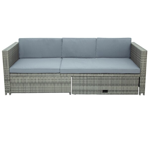 4-piece Outdoor Backyard Patio Rattan Sofa Set， All-weather PE Wicker Sectional Furniture Set with Retractable Table， Gray - Overstock - 34928746