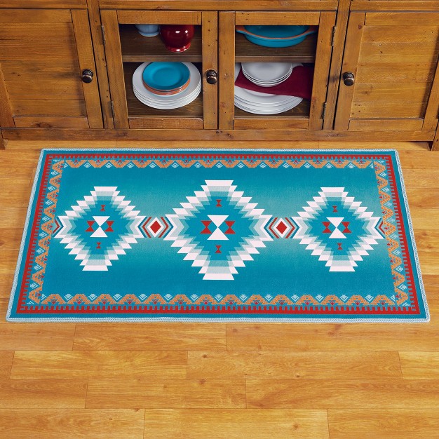 Collections Etc Turquoise Intricate Southwest Aztec Pattern Accent Rug