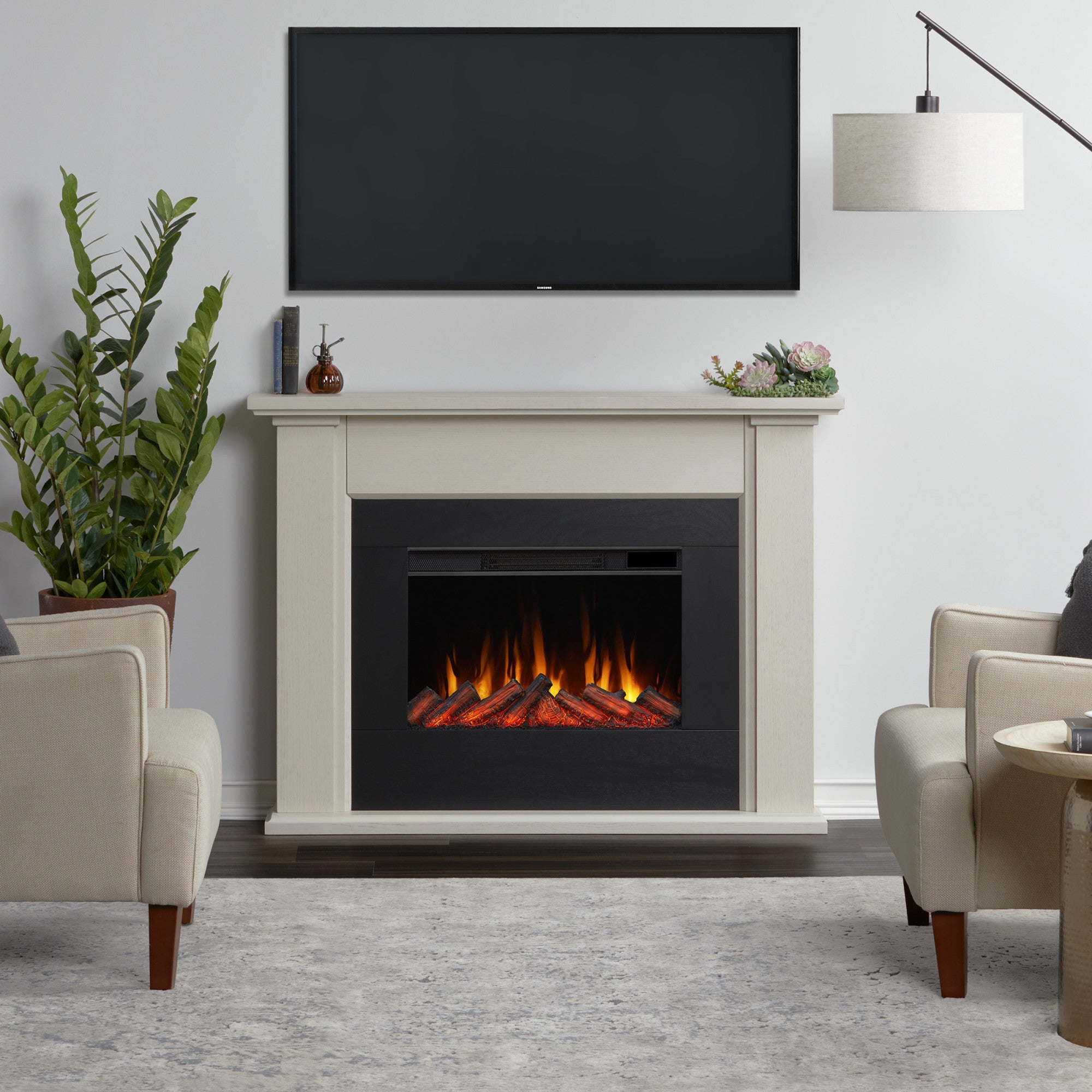 Real Flame 8130E Tejon 52" Wide 5,100 BTU Slim Mantel Electric Fireplace - White