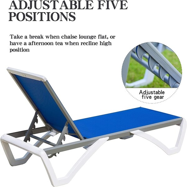 2 Pieces Patio Chaise Lounge with Table， Adjustable Backrest Pool Lounge Chairs， All Weather Breathable Pool Chairs