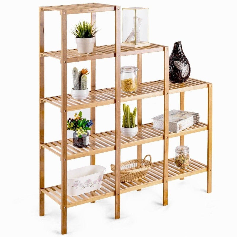 5-Tier Multifunctional Bamboo Plant Display Stand Organizer