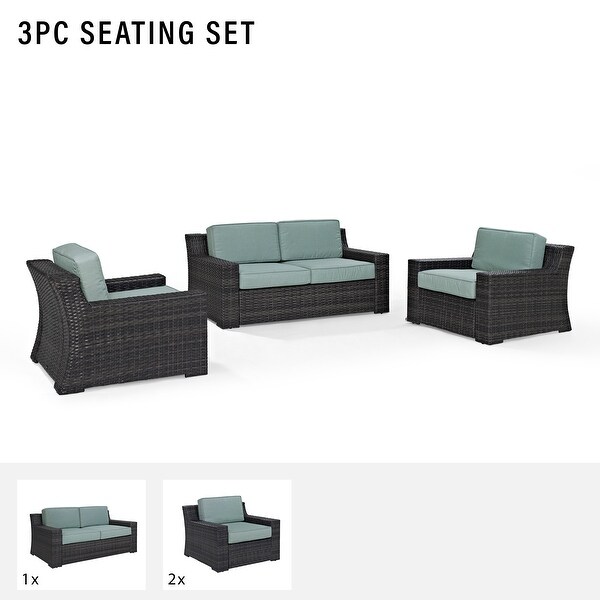 Beaufort Wicker Outdoor 3piece Outdoor Seating Set with Mist Cushions