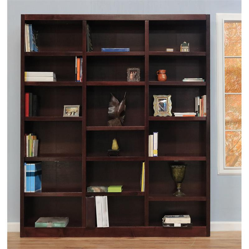 Bowery Hill Traditional 84 quotTall 18 Shelf Triple Wide Wood Bookcase in Dry Oak   Transitional   Bookcases   by Homesquare  Houzz