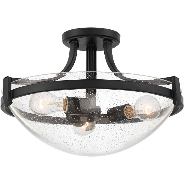 Wide Black 3 light Clear Seedy Glass Bowl Shade For Bedroom Kitchen Living Room