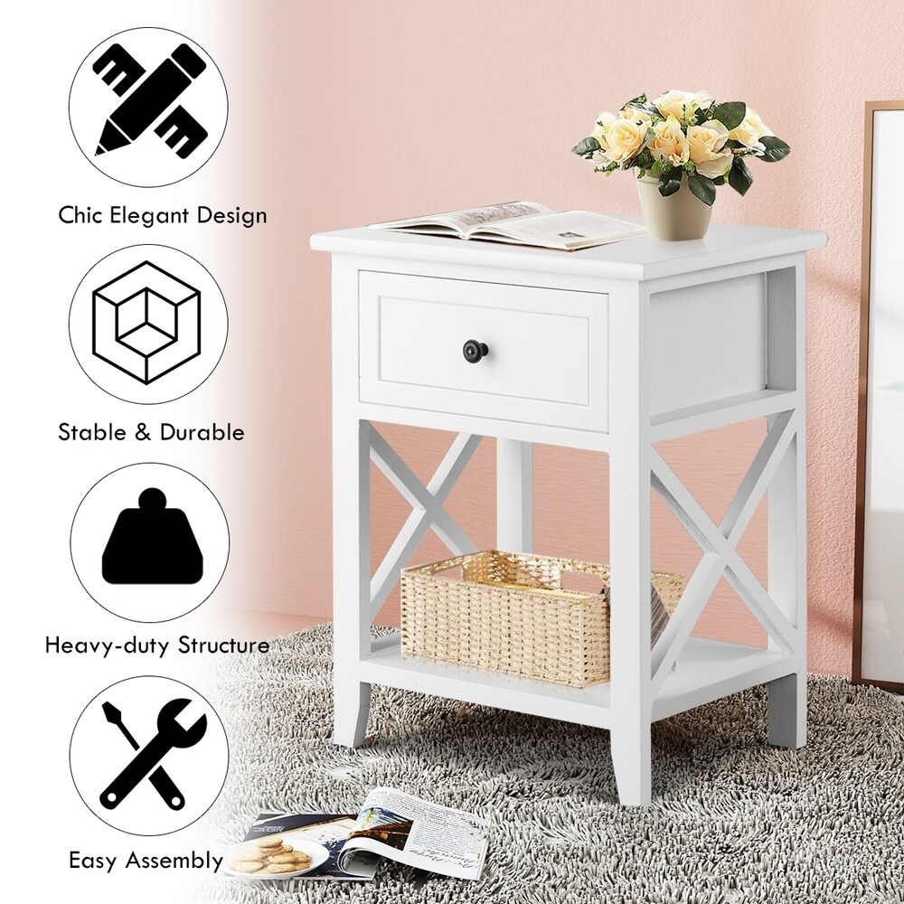 Bedroom Accents Furniture End Table Nightstand with Drawer   Shelf