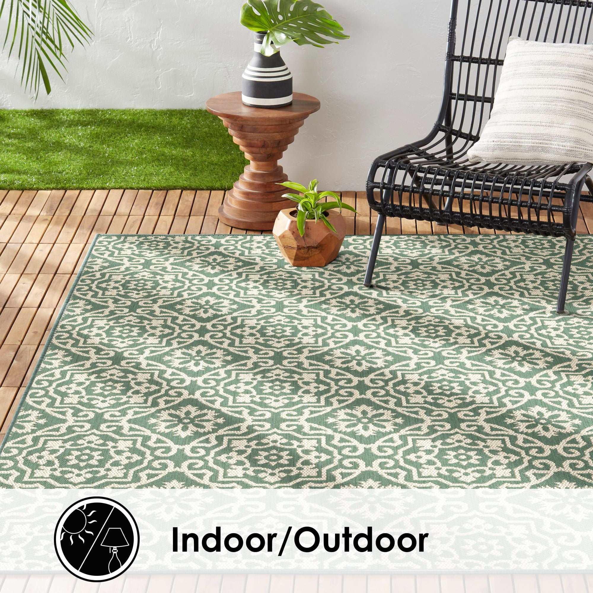 Nicole Miller New York Patio Country Danica Indoor/Outdoor Area Rug, Green/Beige, 7'9"x10'2"