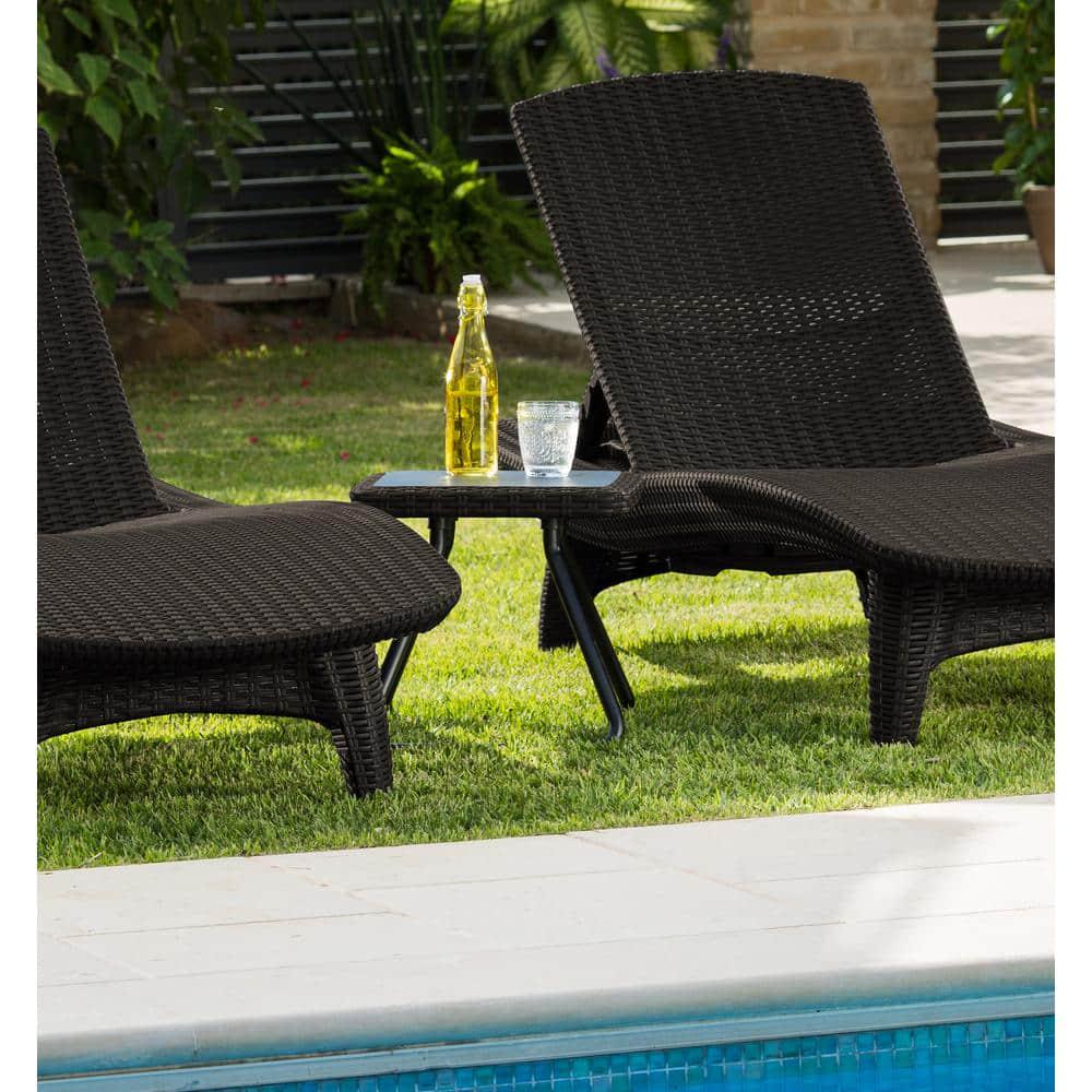 Keter Pacific Whiskey Brown AllWeather Adjustable Resin Patio Chaise Lounger with Side Table