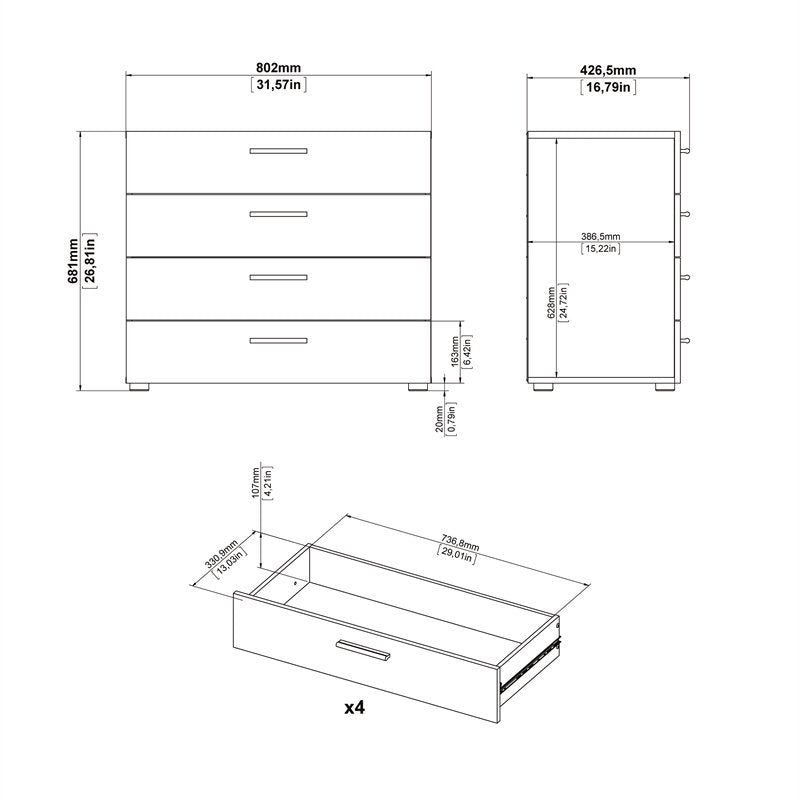 Pemberly Row 4 Drawer Chest in White