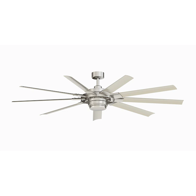 Fanimation Studio Collection LP8147SLBN?Slinger v2 72-in Brushed Nickel Color-changing LED Indoor/Outdoor Ceiling Fan with Light Kit Remote (9-Blade)