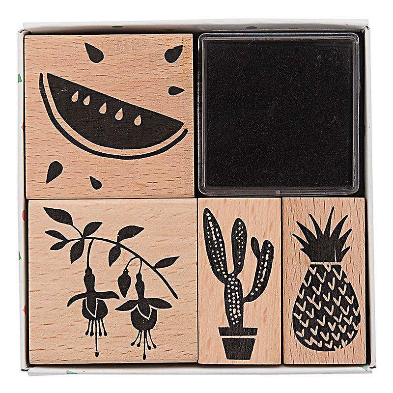 4 wooden stamps with inker - watermelon and pineapple