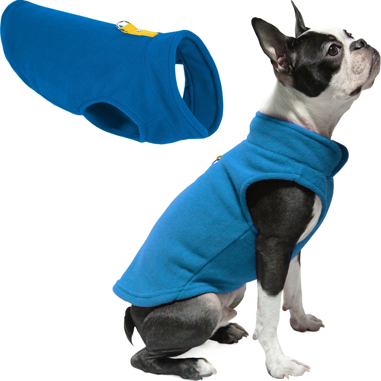 Gooby Fleece Vest Dog Sweater - Deep Blue， Medium - Warm Pullover Fleece Dog Jacket with O-Ring Leash for Small Dogs