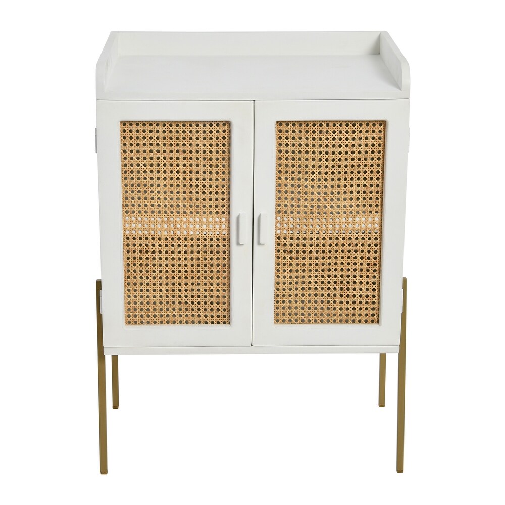 Wood and Metal Bar Cabinet with Cane Panels