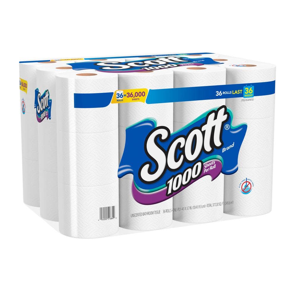 Scott 1-Ply White 1000-Sheet Toilet Paper(1000 Sheets Per Roll 36 Rolls Per Pack) 53897