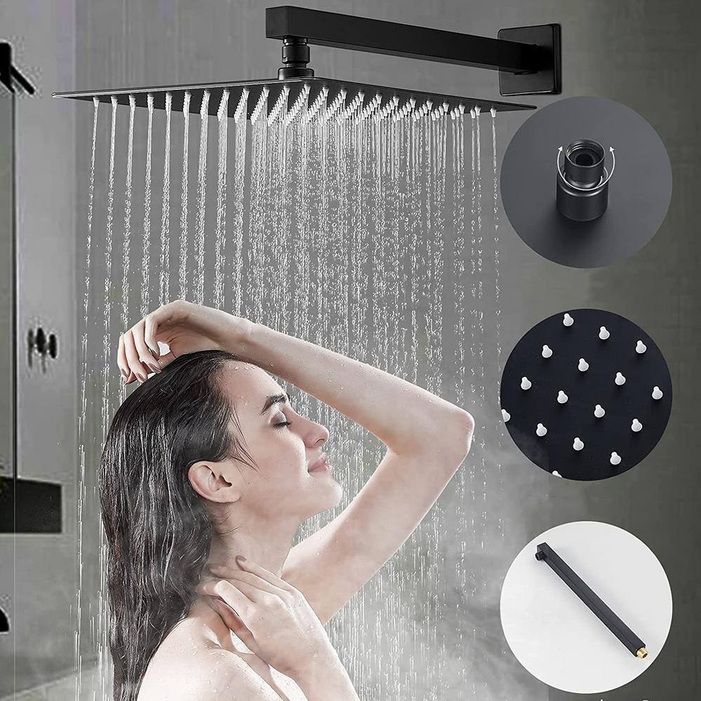 FORCLOVER 1-Spray Square High Pressure 12 in. Shower Head Brass Wall Bar Shower Kit with Hand Shower in Matte Black FRIMFTH24MB