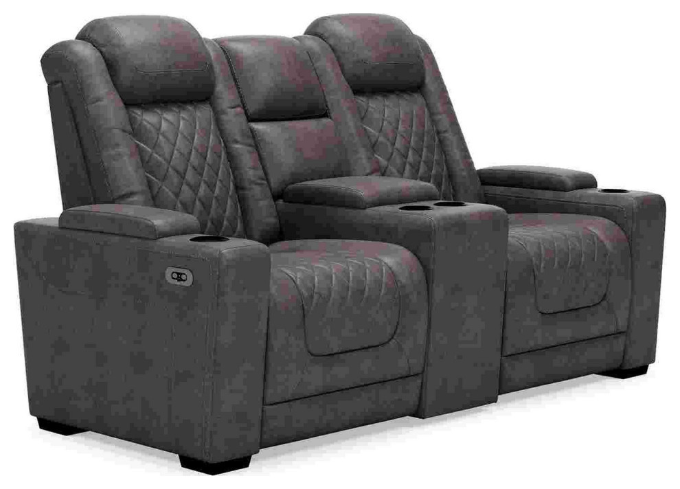 Power Reclining Loveseat With Console and Adjustable Headrest  Gray   Transitional   Loveseats   by VirVentures  Houzz