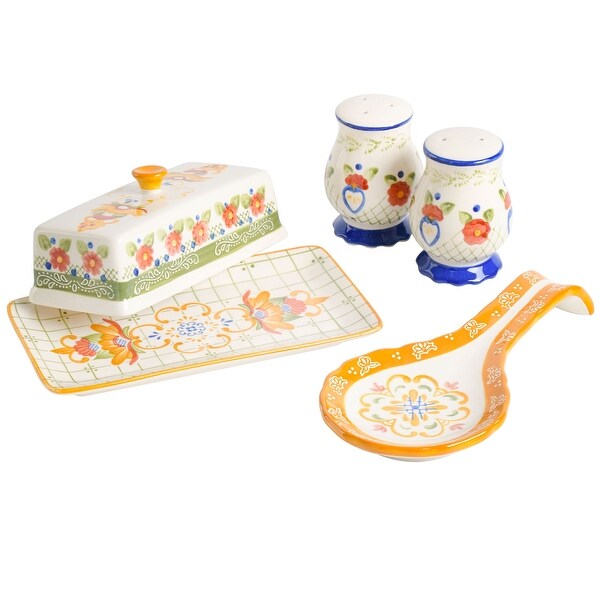 4 Piece Hand Painted Ceramic Tableware Accessory Set