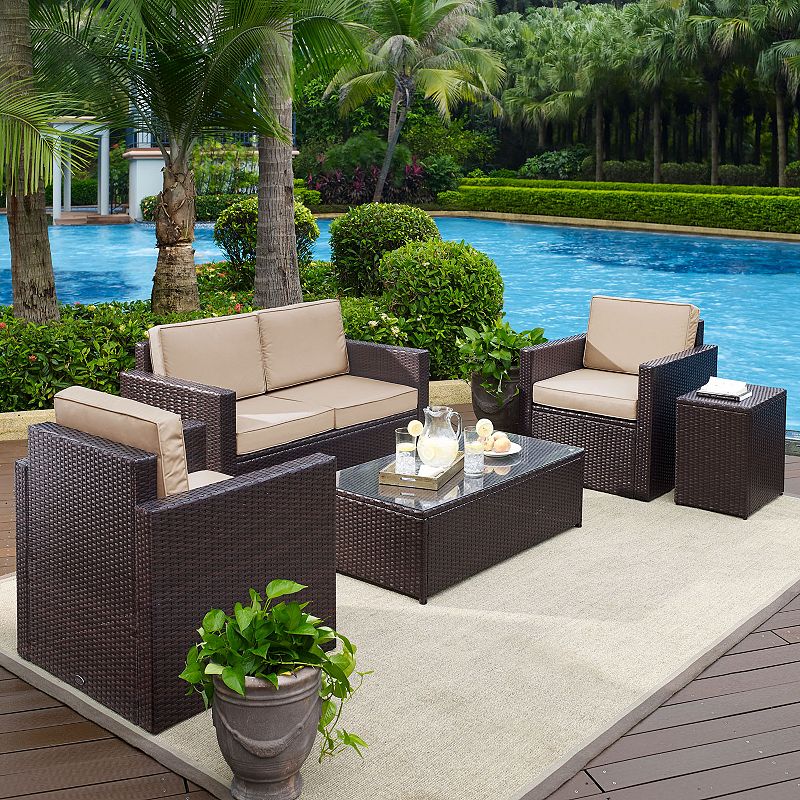 Crosley Furniture Palm Harbor Patio Loveseat， Arm Chair， End Table and Coffee Table 5-piece Set