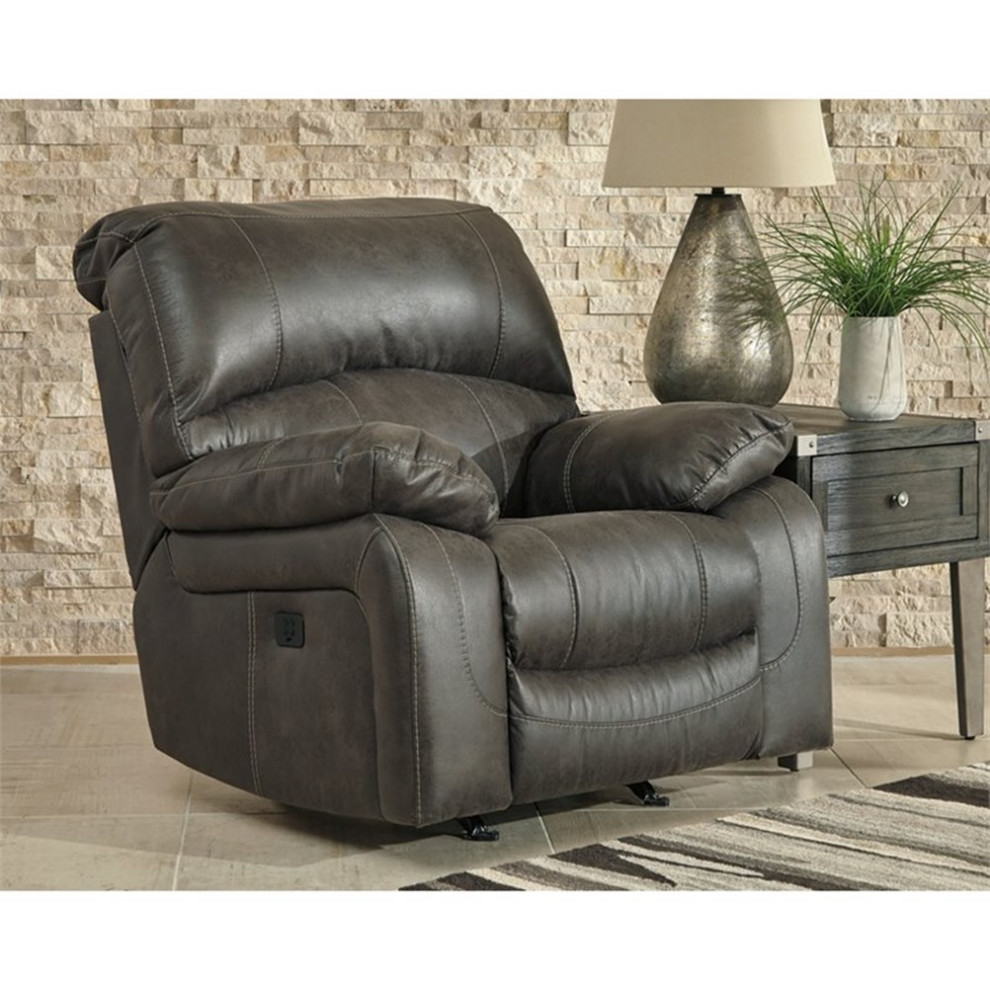 Signature Design by Ashley Dunwell Power Rocker Recliner in Steel   Transitional   Recliner Chairs   by Homesquare  Houzz