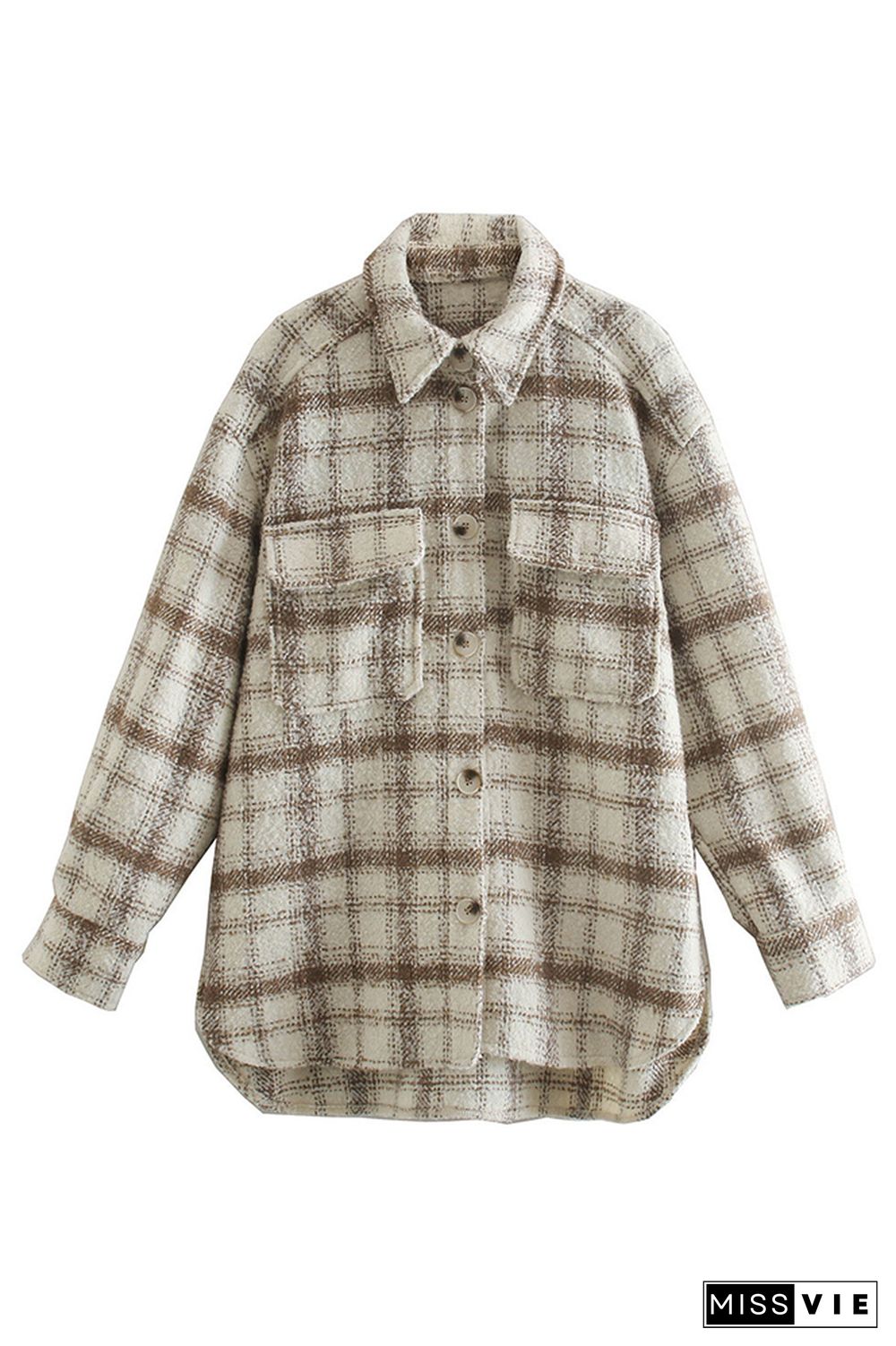 Plaid Turn-down Collar Rough Spinning Coat Jacket Wholesale