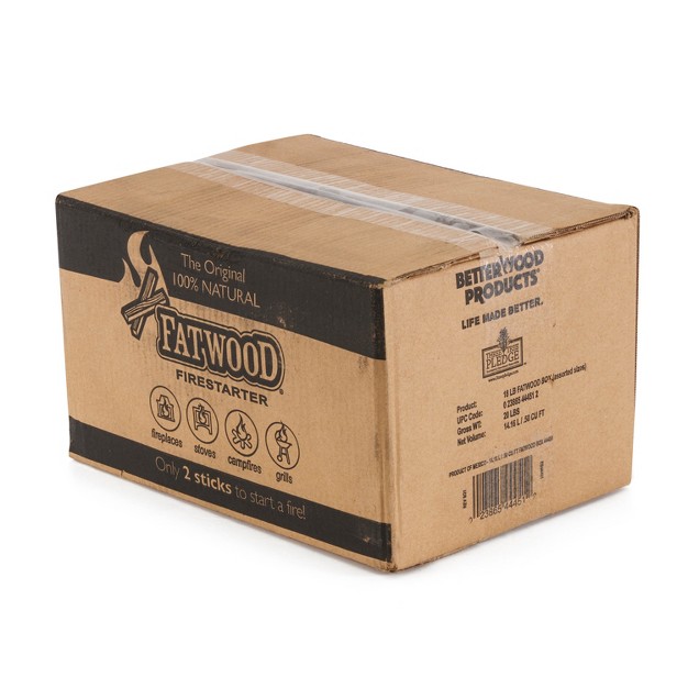 Better Wood Products All Natural 18 Pound Assorted Sizes Fire Wood Fatwood Firestarter Crate For Campfires Barbecues Wood Stoves And Fire Pits