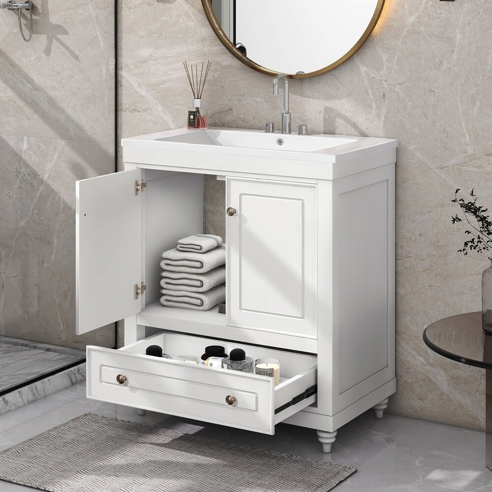 MDF Freestanding Bathroom Vanity Set with Drawer  Integrated Sink and Doors