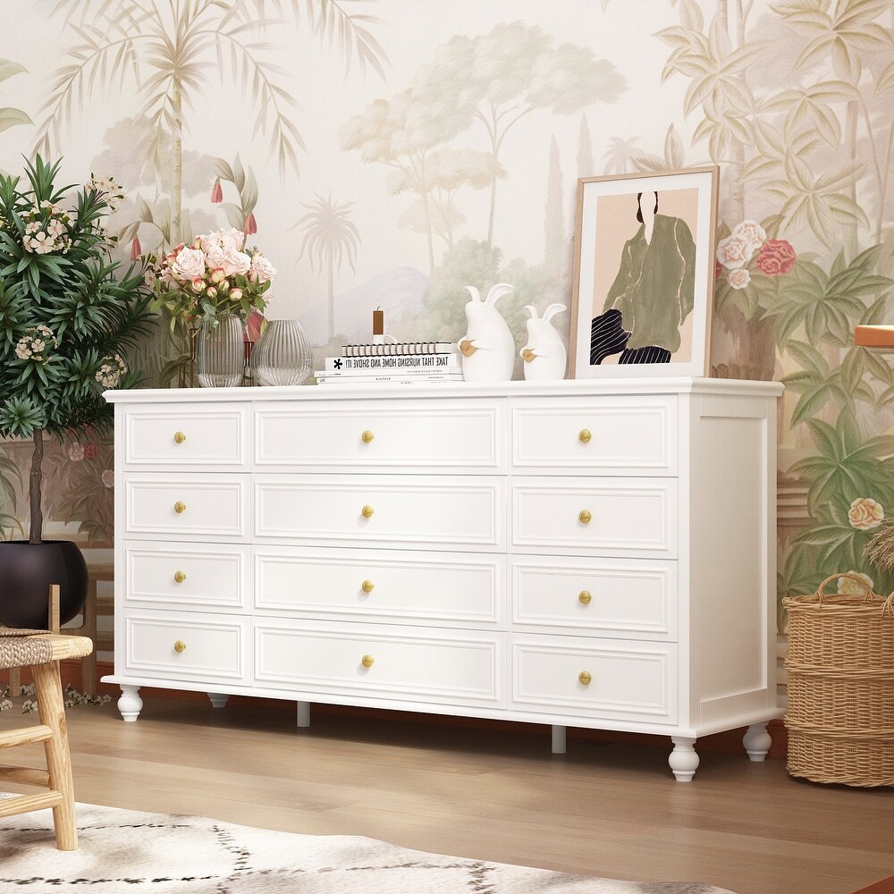 Timechee 63'' W Dresser White Chest Srorage Cabinet Lacquer Drawers