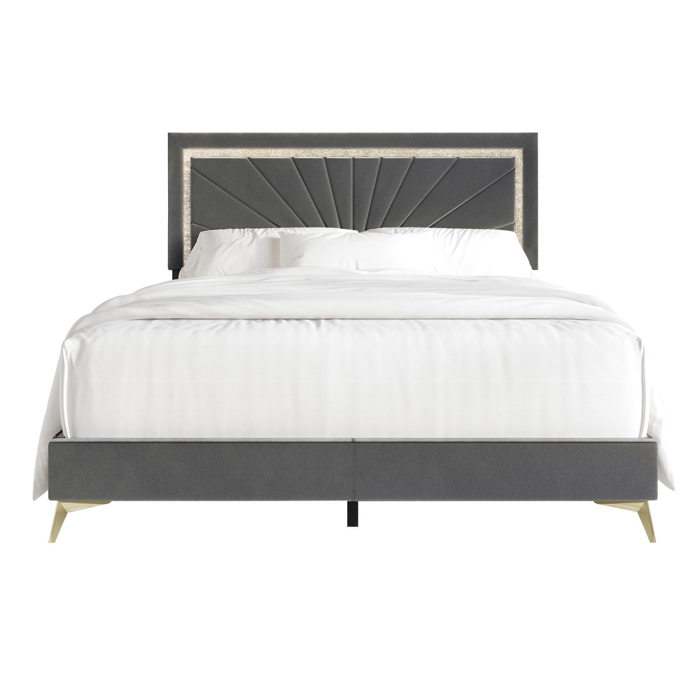 CraftPorch Luxurious Diamond Strip Velvet Upholstered Bed